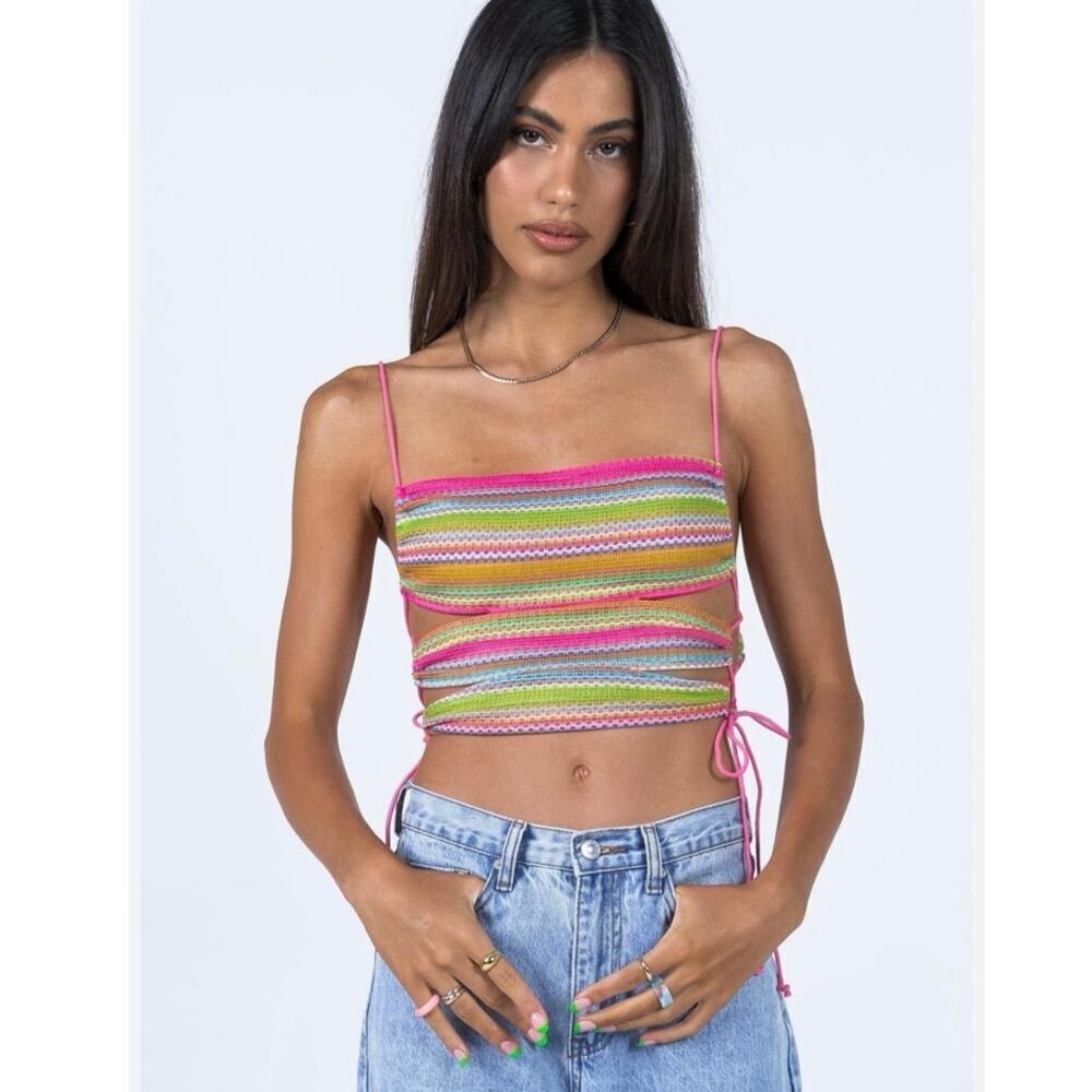 NWOT Princess Polly Sutton Multi Stripe Knit Wrap Crop Top Size 6 Colorful